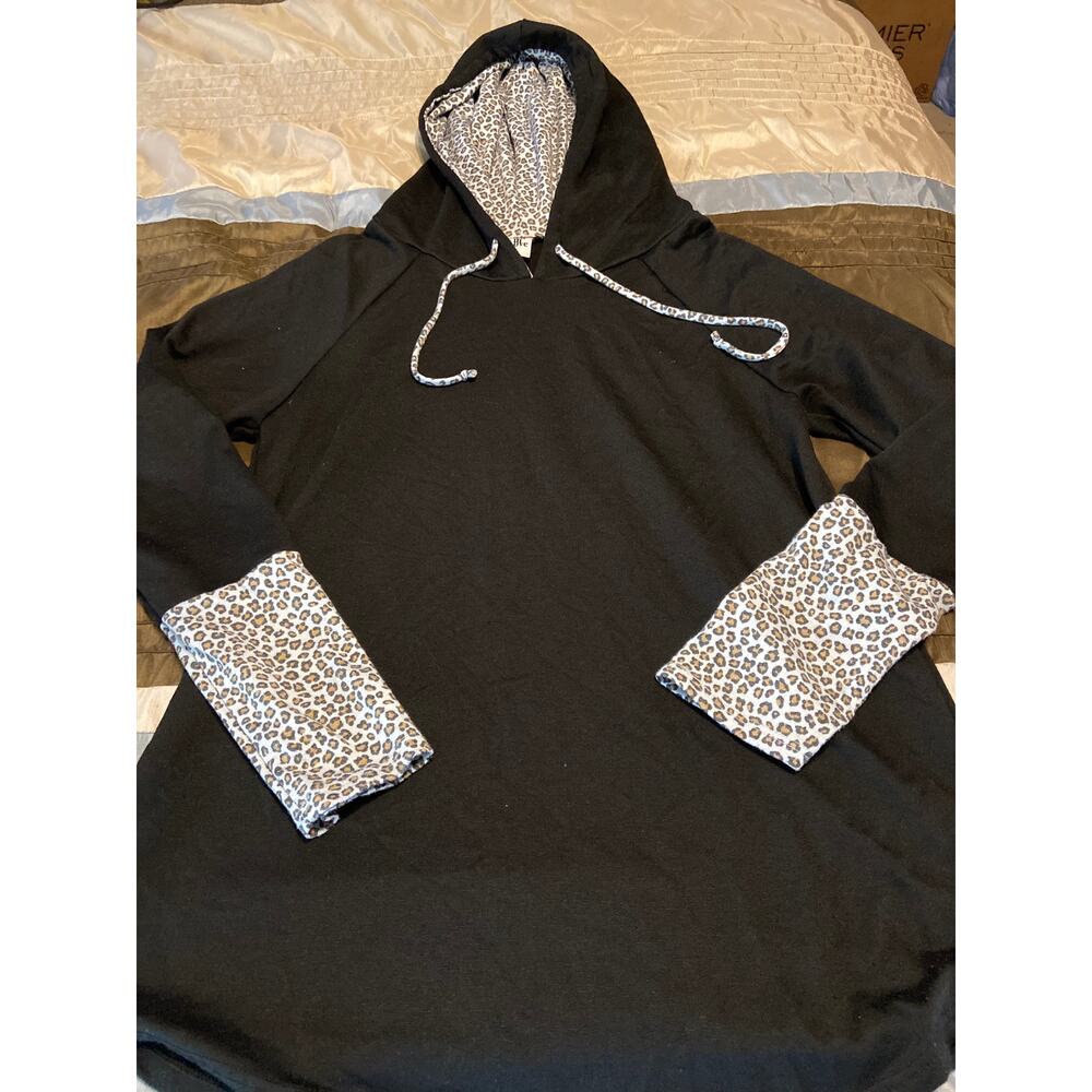 Sew in Love black with leopard print hoodie Size Small (S)
